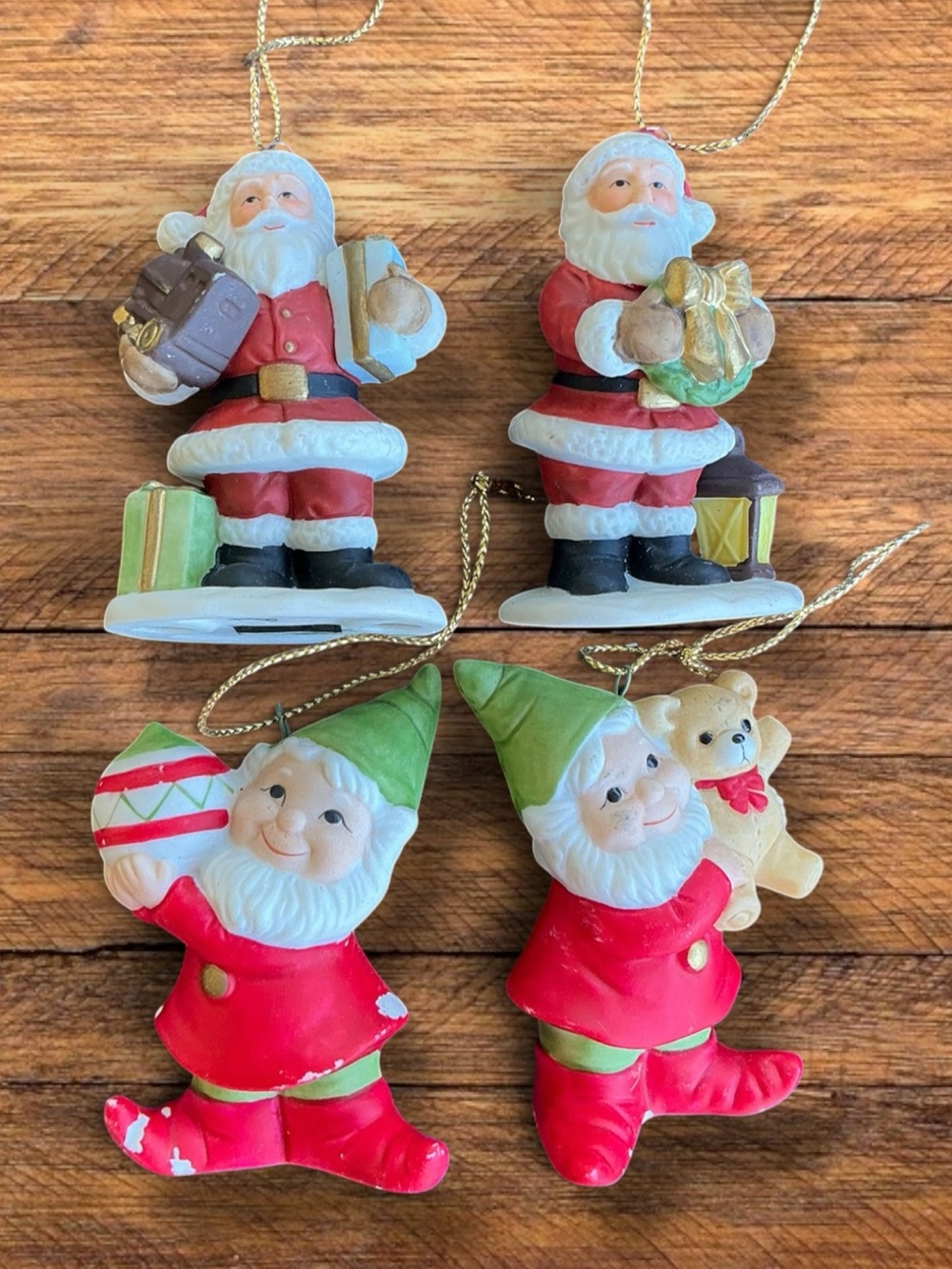 Vintage HOMCO Christmas Ornaments Santa Elves Set of 4 5415 8742 Sri Lanka